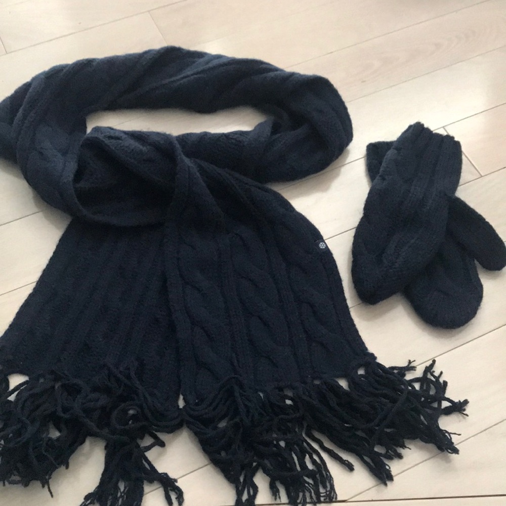 Navy Sweater Scarf & Matching Mittens